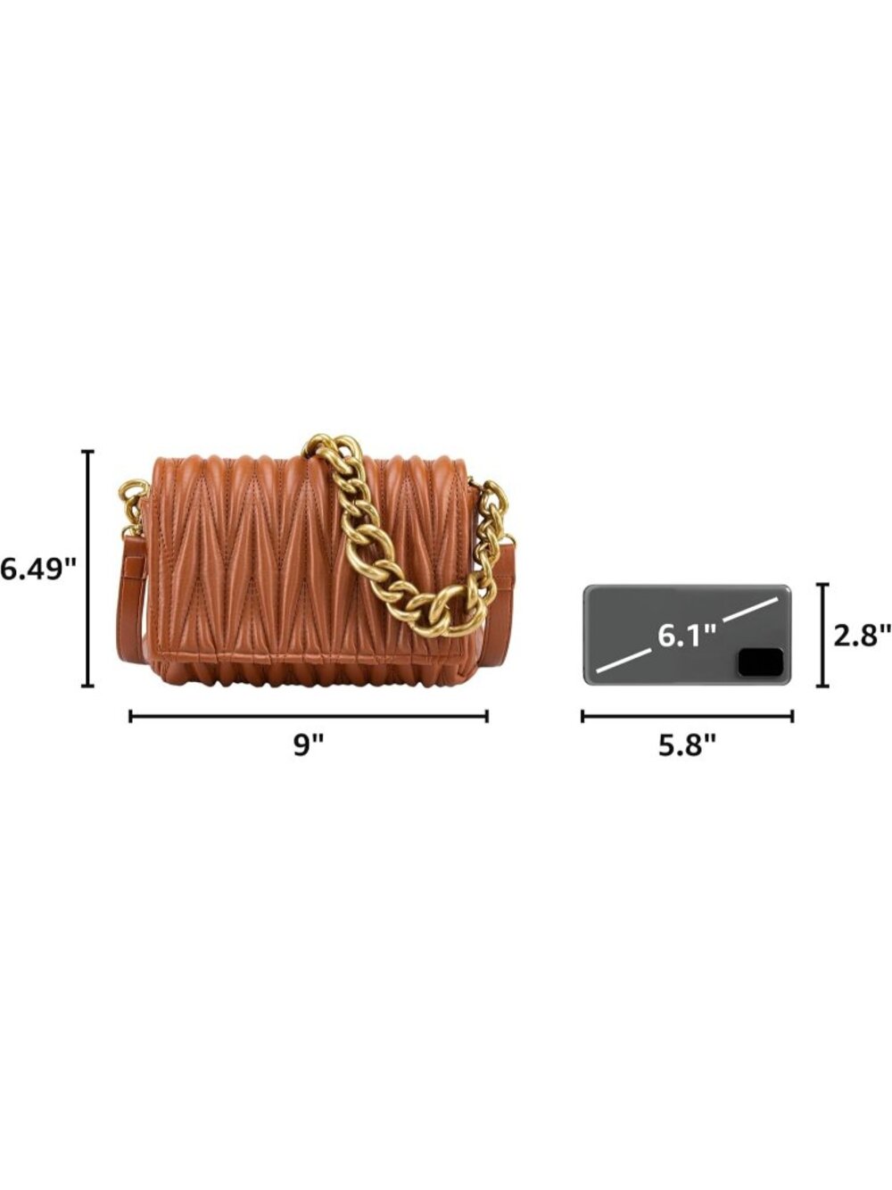 Women's Cinnamon Brown Small Clutch Purses Quilted Evening Handbag Crossbody Bag - Picture 3 of 6